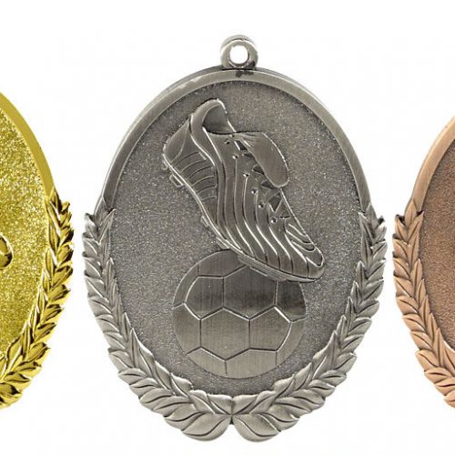 football three medals gold silver bronze soccer