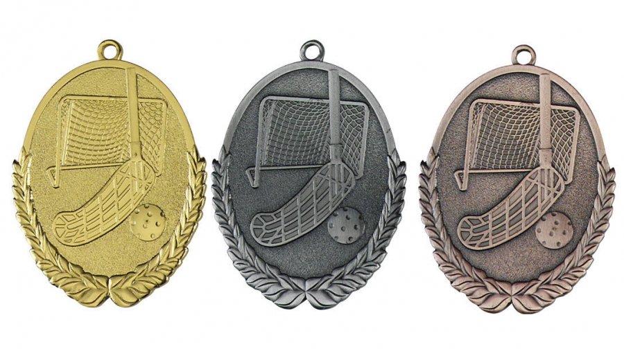 floorball three medals gold silver bronze