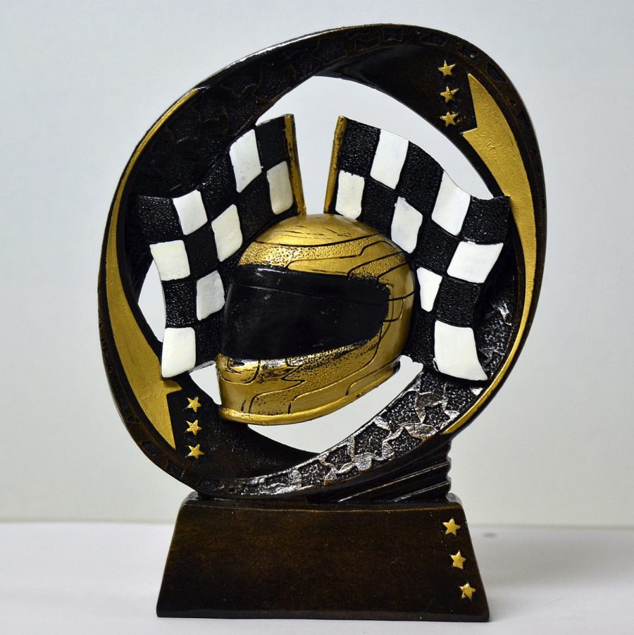 finish flag helmet racing trophy