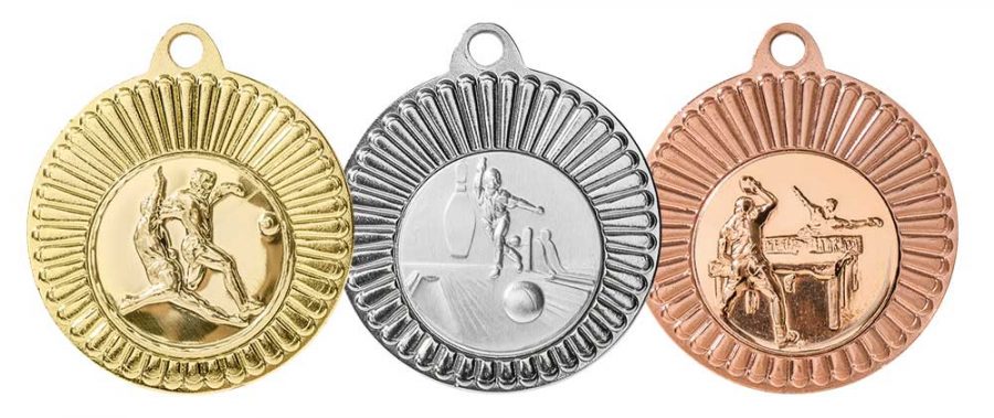 gold silver bronze medals with sports inserts