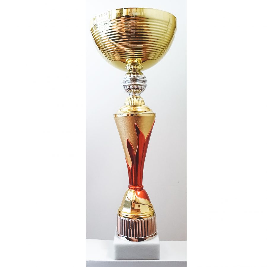 golden trophy with red details