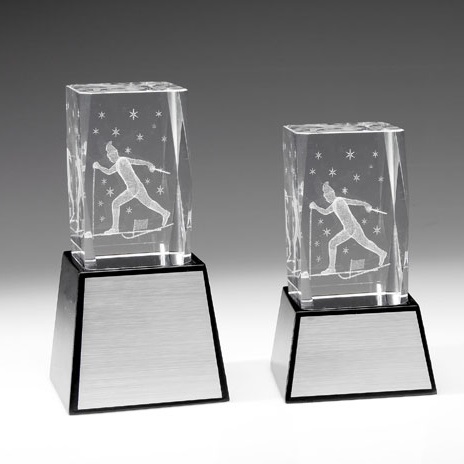 glass cube trophy with a big engraving plate