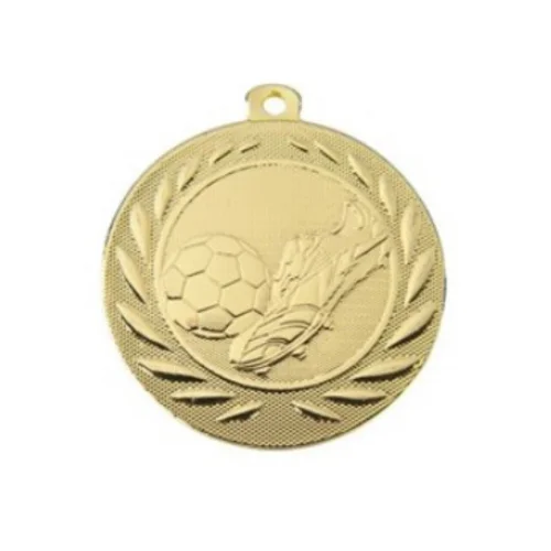 Golden medal with soccer shoe and ball